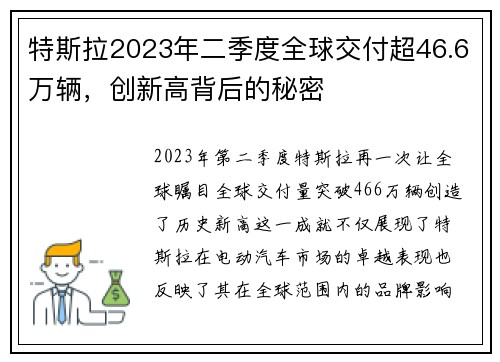 特斯拉2023年二季度全球交付超46.6万辆，创新高背后的秘密